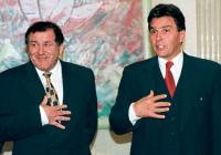Predseda vldy SR Vladimr Meiar na stretnut so spolkovm kancelrom Rakskej republiky Viktorom Klimom.
Viede, 27. aprla 1998